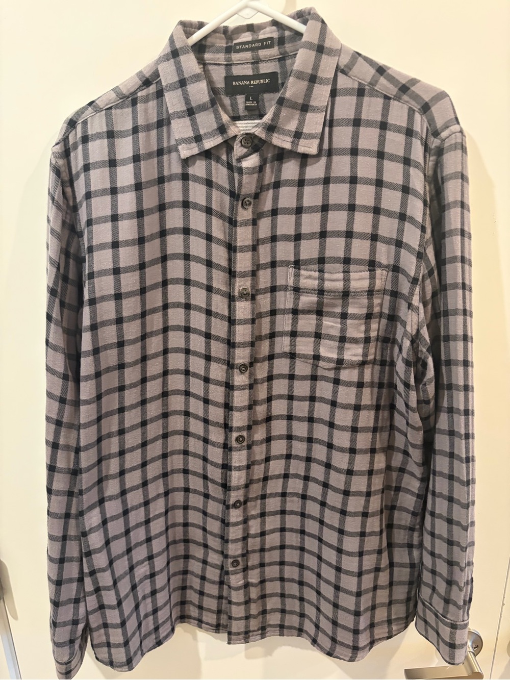 Banana Republic Gray and Black Plaid Button-Down Shirt
